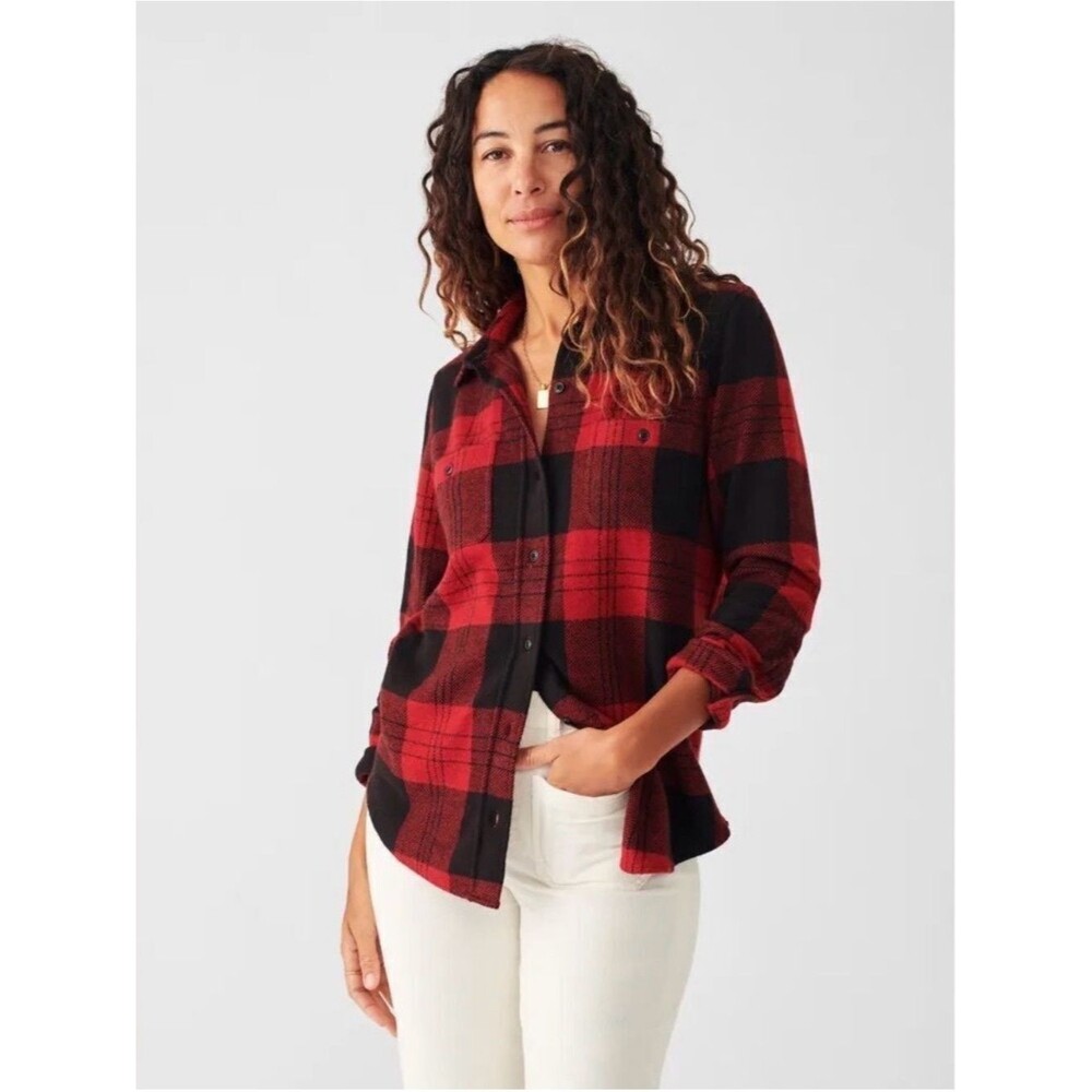 Faherty Legend Sweater Shirt in Orchard House Plaid Red & Black New NWT Medium
